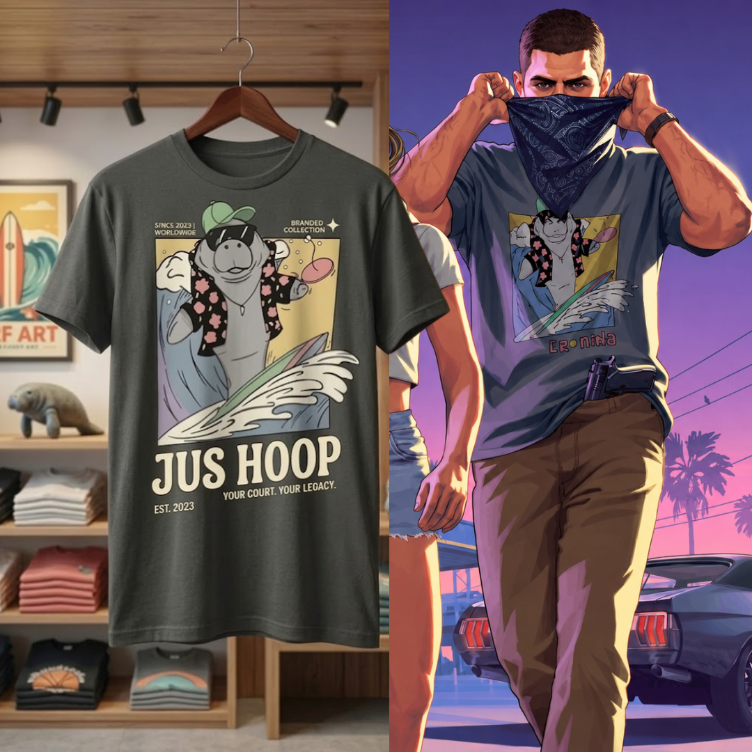 GTA 6 Jason Leonida Manatee Surfing Graphic Tee